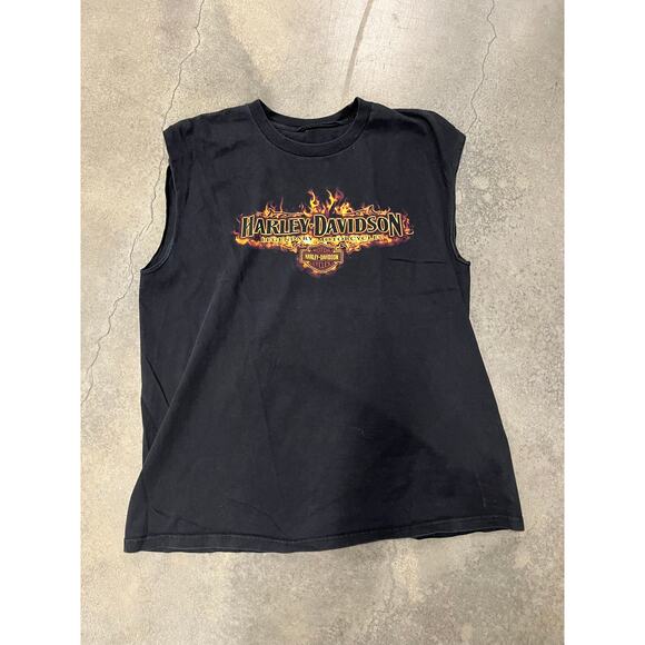 Harley Davidson Other - Vintage Harley Davidson Shirt Size XL Black Bull Flame Fairbanks Alaska Y2K Fade